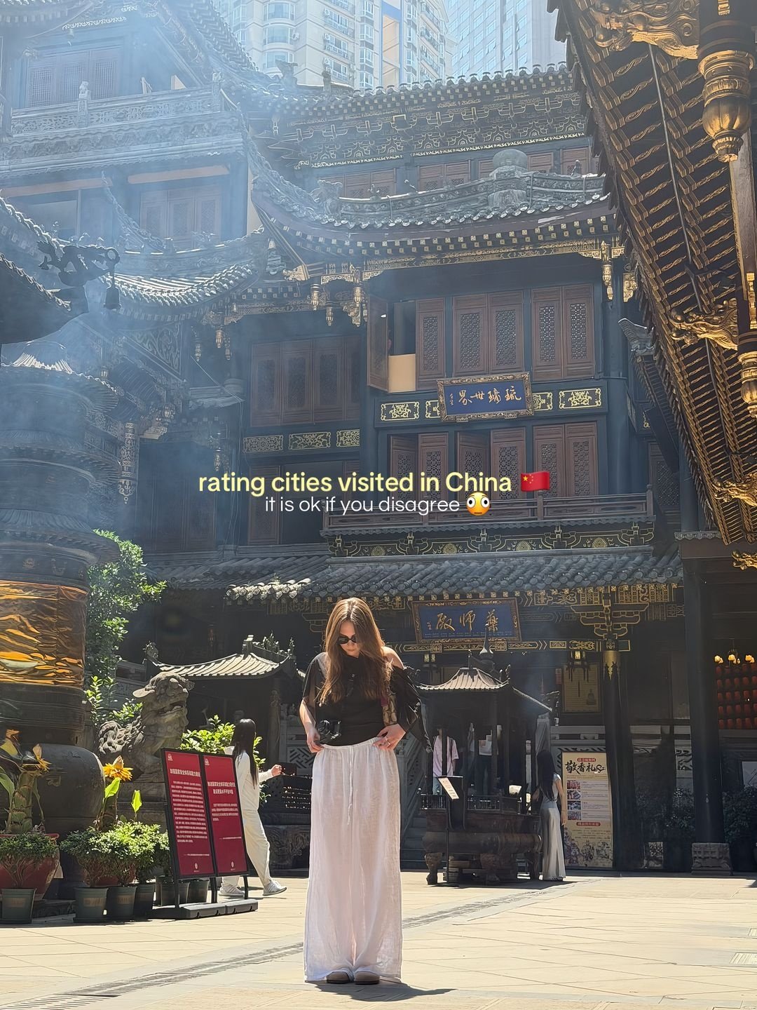 Traveller outside traditional architecture in Chongqing